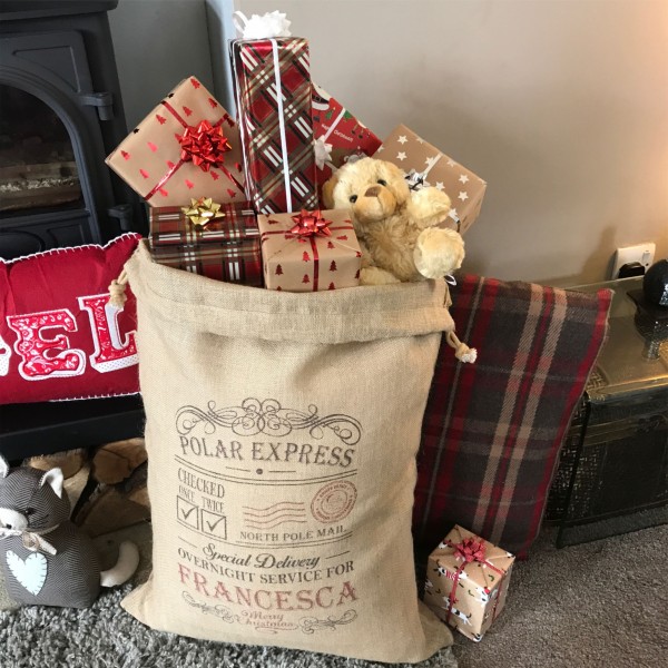 Personalised JUTE SANTA SACK (Francesca Design)